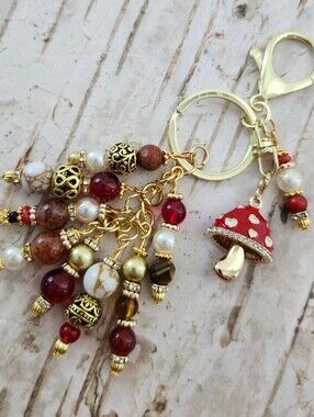 Mushroom Purse Charm or Keychain Carnelian Agate Handcrafted